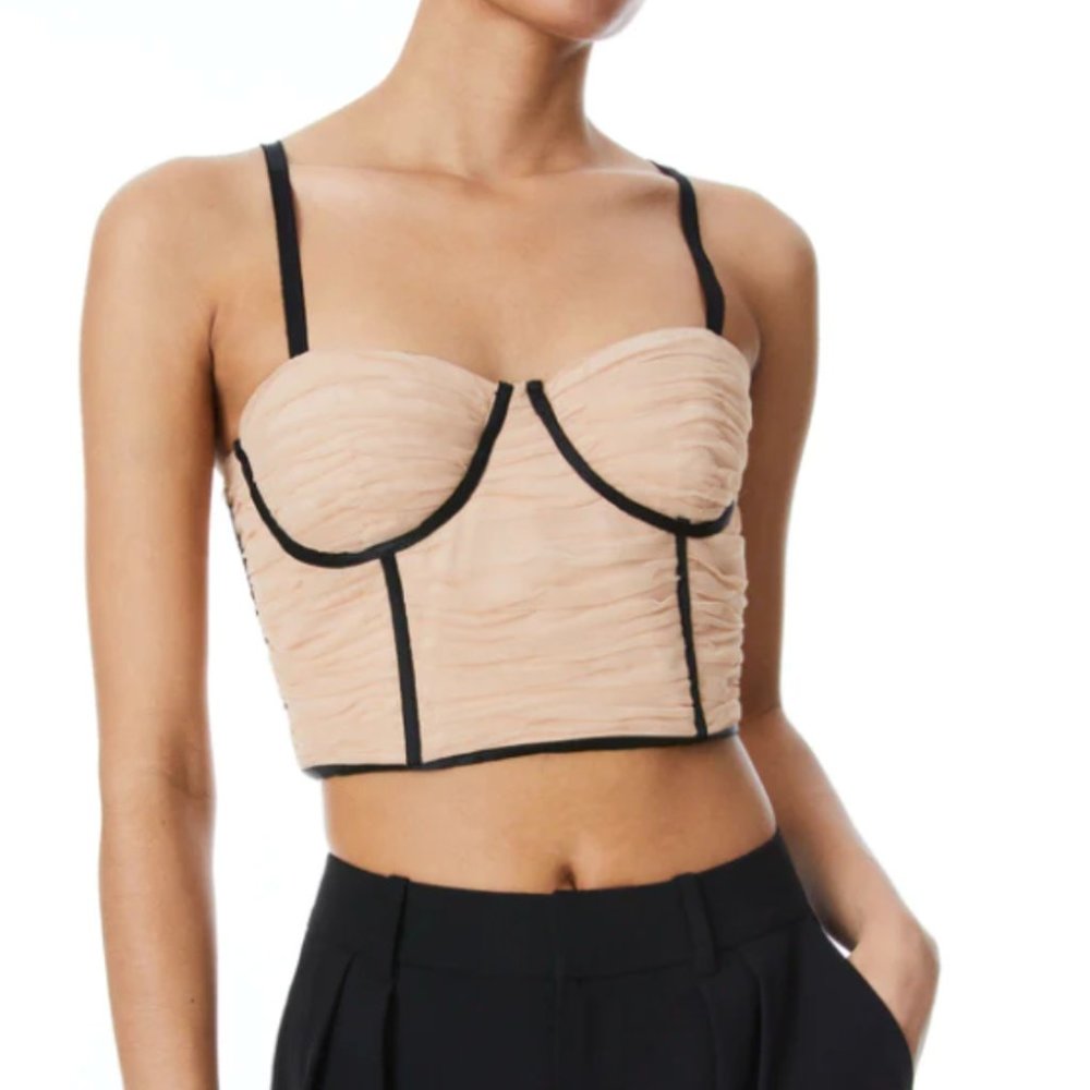 NWT Alice + Olivia Damia Ruched Bustier Corset Top - Almond Size 6